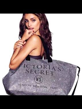 Victoria's Secret Silver Glitter Tote Bag NWT